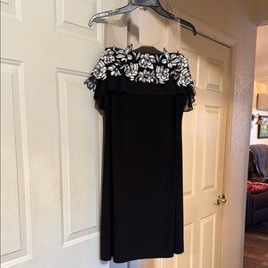 MSK illusion Shoulder embellished rhinestone & Pearl Floral Off-Shoulder Dress